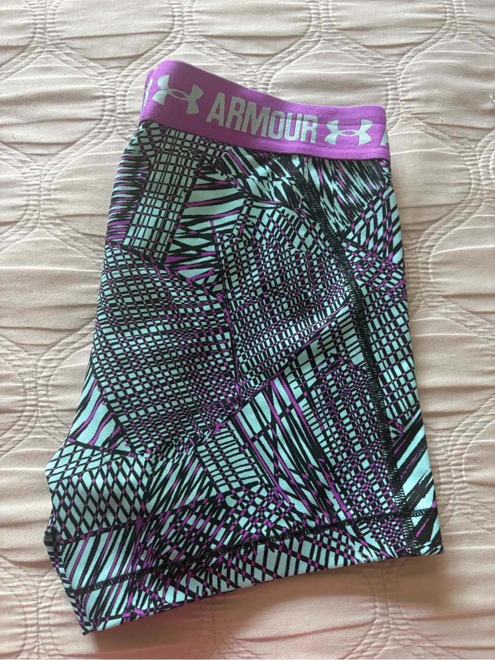 Under Armour Teal and Purple Printed Compression Shorts